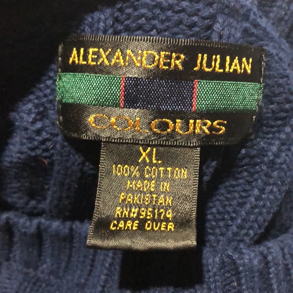 Vintage Alexander Julian Colours navy blue cable net sweater size xl - Picture 10 of 10